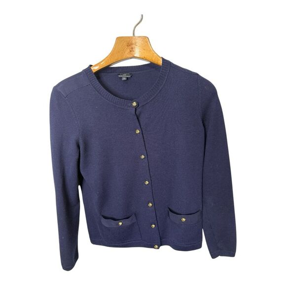 Navy Blue Talbots petites size sP gold button merino wool - Picture 1 of 6
